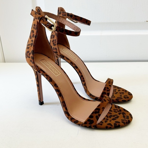 Topshop Leopard Print Stiletto Heels Ankle Strap Brown and Black Size 7.5 UNWORN - Picture 3 of 15